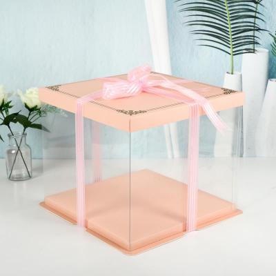 China Recycled Materials Food Grade Custom Transparent PET Plastic Square Decorative Wedding Cake Boxes In Bulk for sale