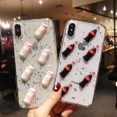 China Milk Bottle Design Cola and Cola and Milk Bottle Stars Glitter Clear TPU Phone Cover Case for iPhone X/Xs for sale