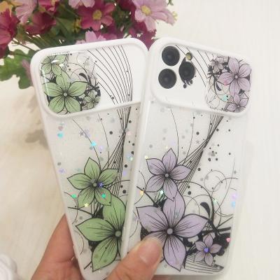 China Epoxy Anti-drop Push Camera Lens Cover Flower Phone Case For iPhone 11 11pro 11pro Max Strong Phone Case for sale