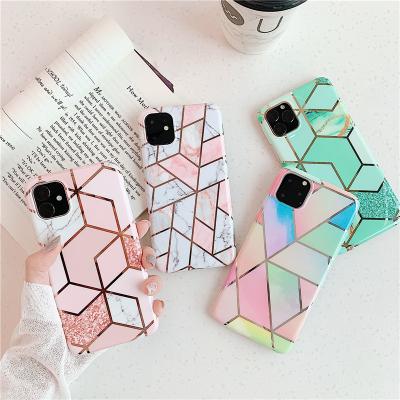 China Hot selling Marble design Amazon geometry gold stripe marble tpu phone case for iphone 11pro for sale