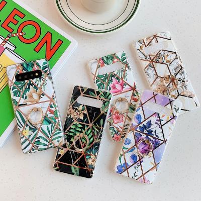 China Fashion plating flower ring bracket tpu finish case plating for samsung s10 plus case luxury for sale