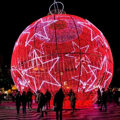 China Commercial Street Giant Light Decoration Ball Fashion Outdoor Usage Pattern Lights 3D Christmas Ball For Christmas Holiday for sale