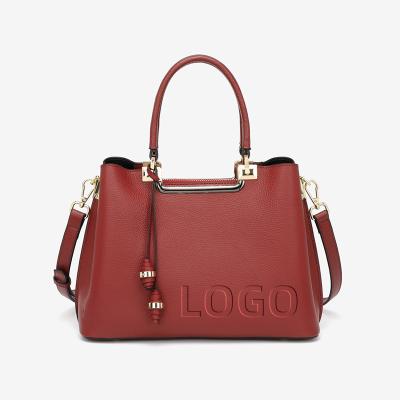 China Fashion 2022 Wholesale Women Genuine Leather Tote Bag Custom Printed Classic Logo Ladies Purses and Handbags for sale