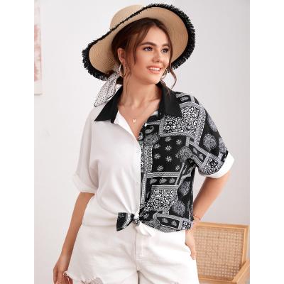 China 2022 High Quality Wholesale Custom Made Women's Oversized Paisley Splicing Splicing Casual Blouses and Shirts for sale