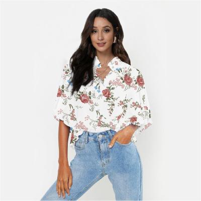 China Anti-pilling wholesale customization plus size women's polyester floral casual exclusive blouses and shirts for sale