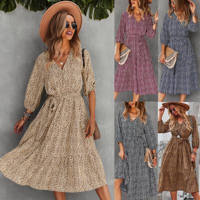 China Amazon Hot Selling Anti-Static Fashion Custom Wholesale Ladies Summer Casual Dresses Women Elegant V-Neck Floral Dress for sale