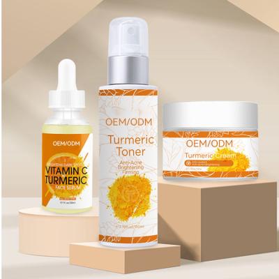 China Organic Turmeric Private Label Turmeric Set Skin Care Set Anti Acne Anti Aging Turmeric Serum Turmeric Settling Whitening Cream for sale