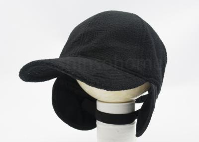 Chine Casquettes de baseball noires réglables de tissu de pile avec Earflap, bande de bout droit à vendre