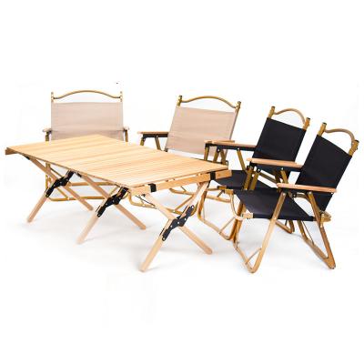 China Modern High Quality Detachable Foldable Outdoor Camping Kitchen Roll Table And Wooden Chair Set for sale