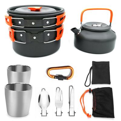 China Portable Outdoor Aluminum Camping Pot Picnic BBQ Pots and Utensils Cookware Set for sale