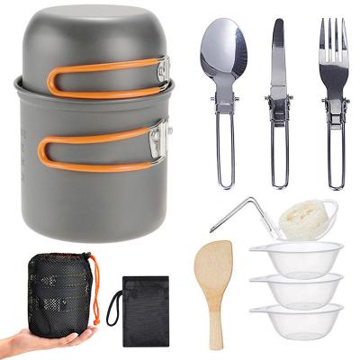 China Aluminum portable outdoor camping pot set picnic pot set tableware camping cookware set for sale