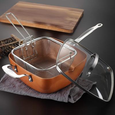 China 4 Sustainable Pieces Of Nonstick Ceramic Square Cookware Set In Copper Color for sale