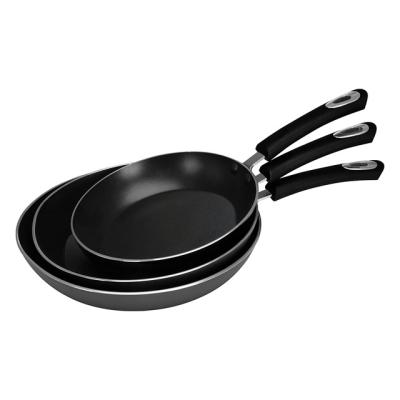 China Durable Stocked Non Durable Feature Aluminum Stick Liner 3 Piece Skillet Set With Bakelite Handle As Seen As On TV Pan Set for sale