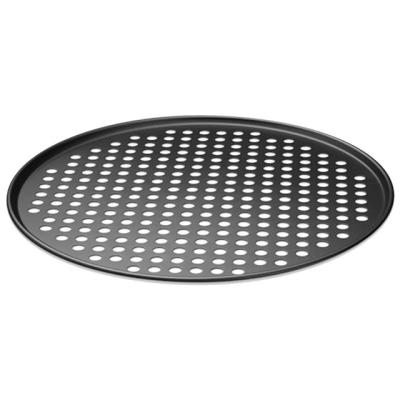 China Factory Supply Bargain Price Sustainable Carbon Steel Bakeware Set Non Stick Pizza Pans In Black Color With Holes for sale