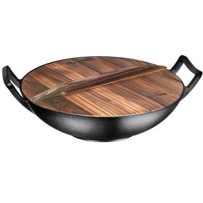 China 14 Inch Sustainable Light Wood Round Natural Wood Wok Lid For Cast Iron Wok Pot Pan Pan Stove Cover for sale