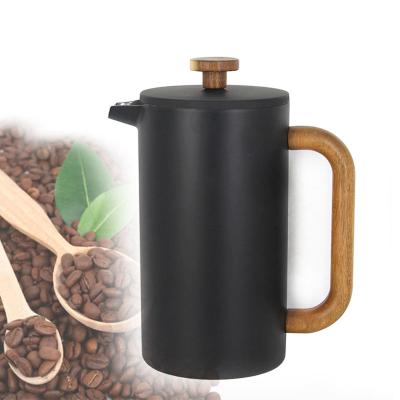 China WITH STAINLESS STEEL WOODEN WALL HANDLE LID METAL MESH FILTER MESH FILTER MESH PRESS COFFEE METAL HANDLE DOUBLE WALL STAINLESS STEEL WOOD WALL for sale