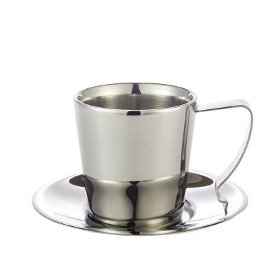 China Sustainable Wholesale Double Wall Espresso Small Coffee Cup And Saucer Set Reusable Stainless Steel Coffee Cup for sale