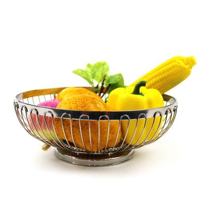 China Silver Plated Tray Round Bowl Storage Metal Wire Footed Stand Sustainable Fruit Basket for sale