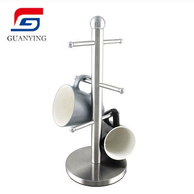 China 6 Hooks Tree Style Home Organizer Stand Cup Holder Stainless Steel Coffee Viable Cup Holder for sale