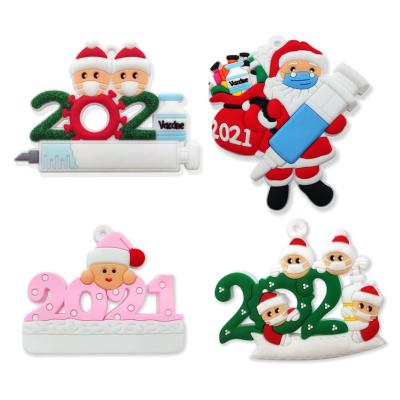 China 2021 Hot Resin Amazon Sales Christmas Santa Facemask Resin Ornament Christmas Tree Pendant for sale