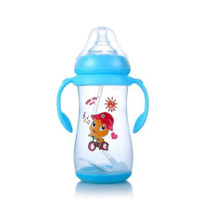 China BPA Free Custom Design Baby Products 350ml Wide Neck Plastic Baby Bottle With Handle for sale