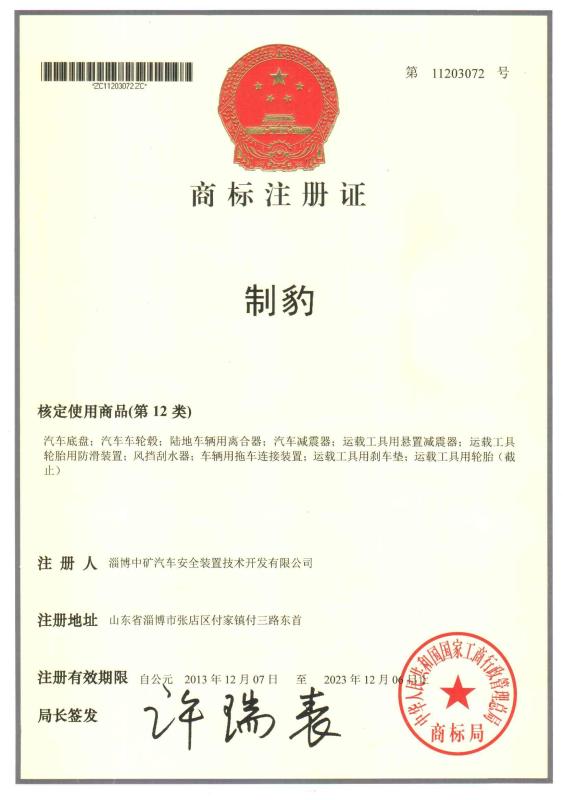 Trademark registration certificate - Herito Auto Parts Co., Ltd.