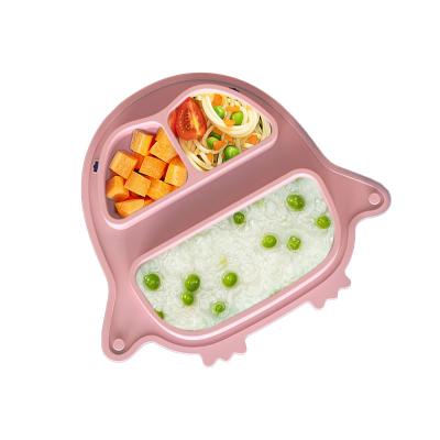 China Cute Wholesale Silicone Free Collapsible Foldable Free Suction Baby Dish Tableware Baby BPA Penguin Feeding Set for sale