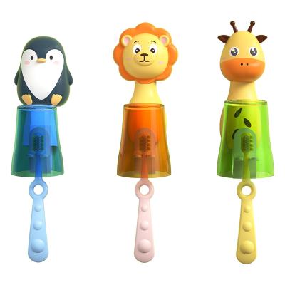 China Hot Selling Cartoon Baby Toothbrush Holder Viable Animal Sticky Bathroom Wall Mounted Teeth Brush Case for sale