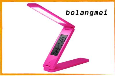 China Pink Folding LED Rechargeable Table Lamp With USB / Alarm Clock / Hanging Clip for sale