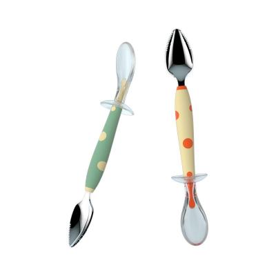 China Feeding Baby Easy To Clean Updated Innovative Soft Silicone Food Grade Double Version Double Version Baffle Mud Scraping Spoon for sale