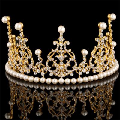 China Girl Hair Accessories Gold King With Elegant Luxury Pageant Crown Beads Crown Top Hair for sale