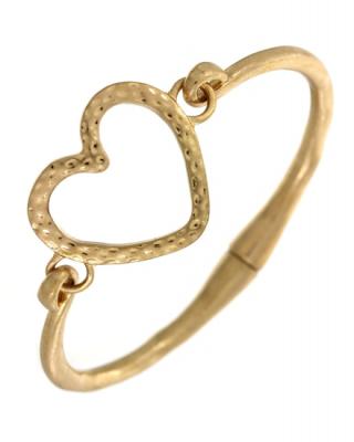 China Custom Heart Shaped Bangle Gold Plated Simple Charm Bracelet 18K Gold Big Bangle for sale