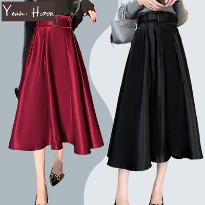 China HUPOR 2022 Midi YEAH vintage satin design spring anti-static elegant belt party long skirts for women for sale