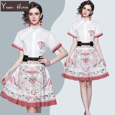 China YEAH New Design HUPOR 2022 QUICK DRY Suit For Women High Waist Short Sleeve Summer Print 2 Piece Skirt Set for sale