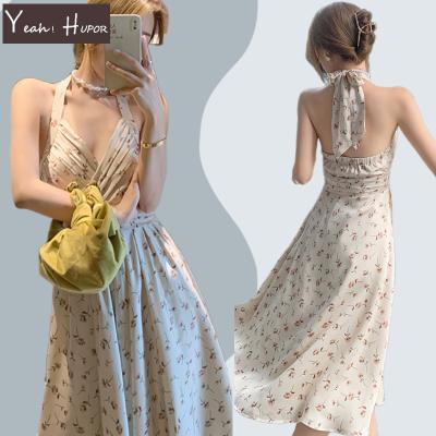 China HUPOR Fashion Anti-Static Flower High Waist YEAH Women's Casual Hanging Backless Backless Sleeveless Dress for sale