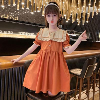 China 3-12 Years Children's Breathable Dress Summer Fashion Lapel Girl Princess Short Sleeve Skirt for sale