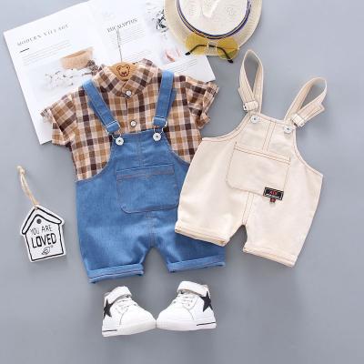 China Children's clothing casual Korean version of the baby of 2022 new summer children's short back strap cover shirt plaid T-shirt for sale