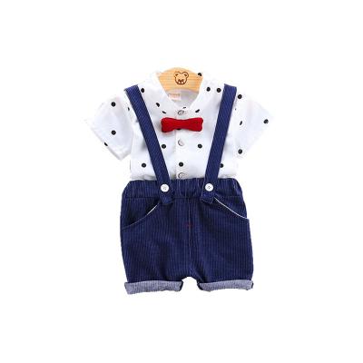 China Korean version of children's casual children's clothing polka dot printed suspenders shirt short sleeve suit for boys and girls for sale