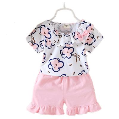 China New Summer Breathable Girls Short Sleeve Wrinkling Half Years Baby Two Piece Set 0-1-2-3 Soft Suit for sale