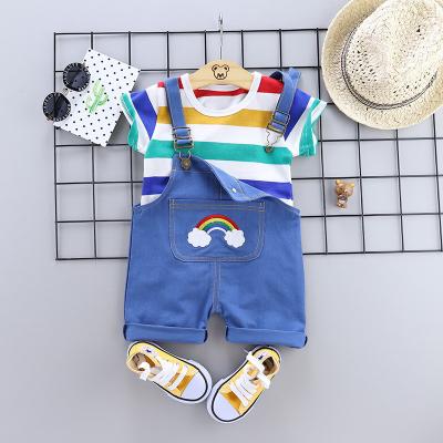 China Summer Infant And Toddler Suspender Suit Infant And Toddler Summer Baby Boys Suspenders Short Sleeved Clothes Two-Piece Striped Casual Children's Clothing for sale