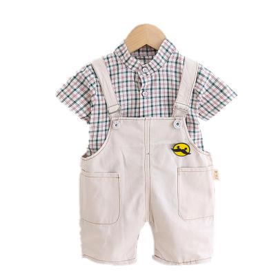 China New Children's Clothing Summer Casual Lovely Striped Denim Suspenders Baby Cotton T-shirt Short Sleeve Shorts Set Wholesale for sale