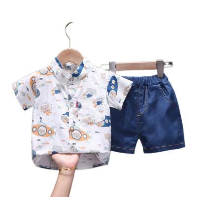 China Cartoon short boy jeans shirt casual children's suit children's two-piece sleeve cotton shirt foreign trade shirt for sale