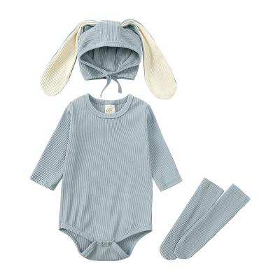 China New baby autumn crawling onesie INS baby suit long sleeve long sleeve spring and bunny rabbit ears style three-piece ha YI for sale