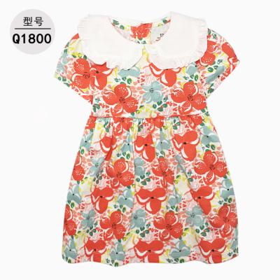 China New Baby Breathable Baby Neck Short Sleeve Dress Printed Baby Princess Dress for sale