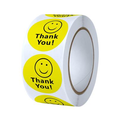 China Heat Sensitive Yellow Smile Direct Thank You Logo Label Sticker Products Package Label Sticker Coated Paper Adhesive for sale