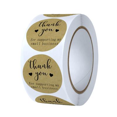 China Kraft Paper Sticker Circle Heat Sensitive Gold Thank You Label Sticker Customized Adhesive PET Material PVC Label Products Label for sale