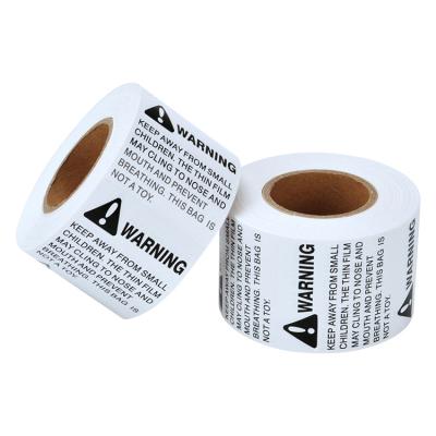 China Asphyxiation Heat Sensitive Hazards Prevent Label Warning Sticker Products Package Caution Label Goods Plastic Caution Sticker for sale