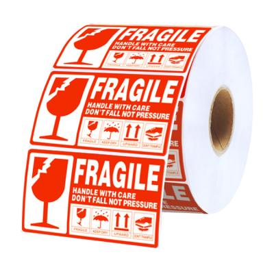 China Customized Brittle Three Proofs Heat Sensitive Notice Sticker Roll Coated Label Paper Round Caution Package Label Warning Label for sale