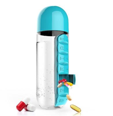 China 2 viable in 1 plastic water bottle with daily 7 pill box for sale