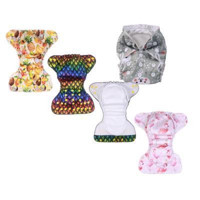 China Hot Sale Newborn Baby Reusable Diaper Overlock AIO Cloth Printed Adjustable Diaper for sale